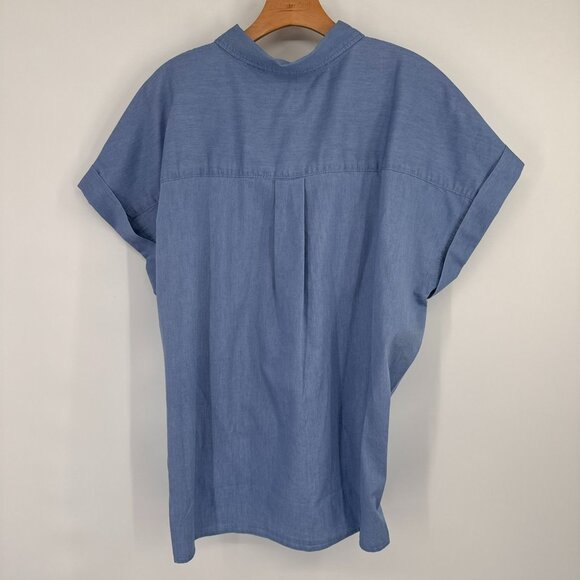 NYDJ Womens Blue chambray Short Sleeve Tie-Front camp shirt Blouse size 1X new - Picture 11 of 12